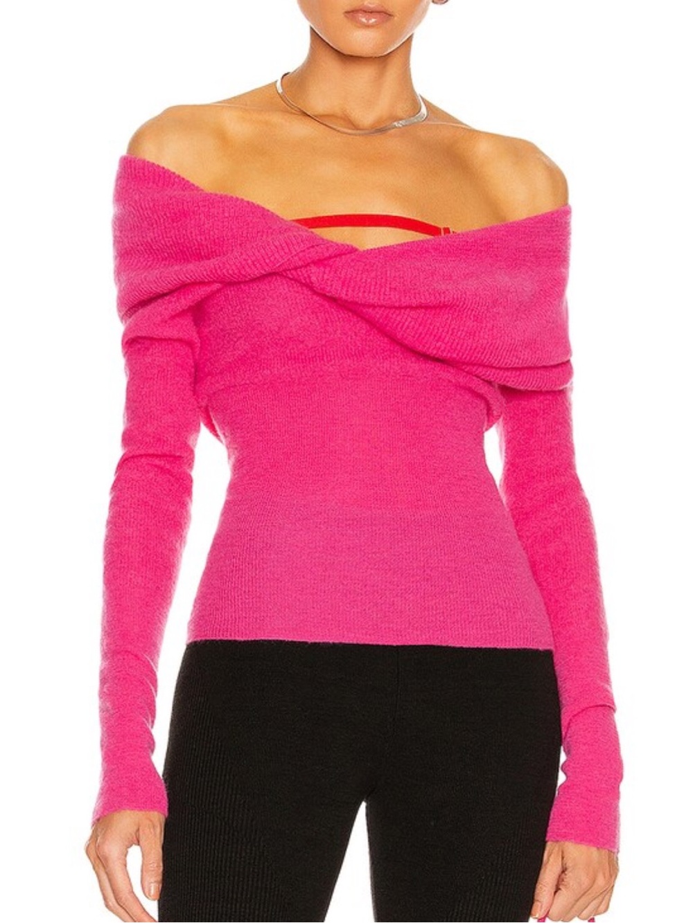 Jacquemus Off-Shoulder La Maille Ascua Jumper Sweater Top in Fuchsia 38 / US 6